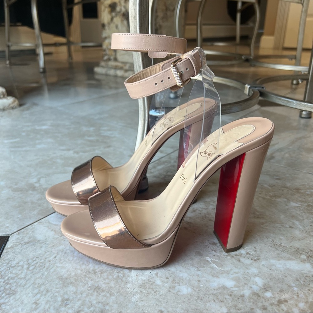 Christian Louboutin Strap Heels Nude & Rose Gold